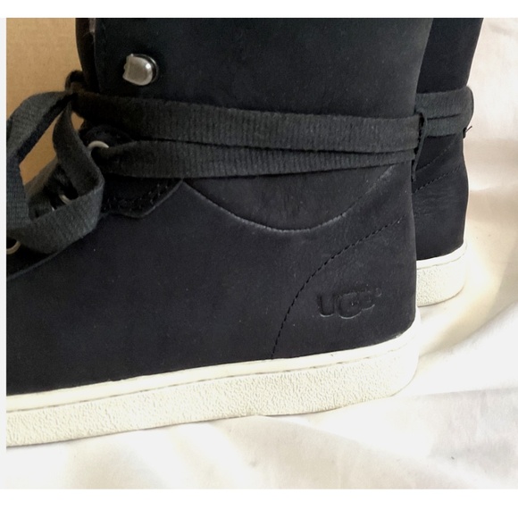 FINAL SALE πUGG Starlyn Leather Sneakers Black Shearling Lined NEW * - Picture 7 of 16